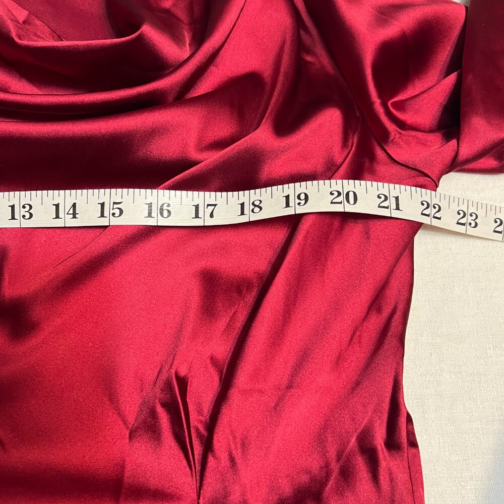Belle Poque Burgundy Satin Cowl Neck Blouse Women L Tie Back Long Sleeve Office - Picture 5 of 9